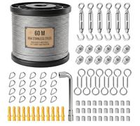 94 Pièces Kit de Câble Métallique en Acier Inoxydable 304, 60M 2 MM Recouvert de PVC avec Tendeur Cable Inox, pour Plantes Grimpantes, Clôture, Treillis, Étendoir Extérieur, Suspension de Luminaires