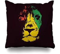 945 Housse De Coussin 45x45cm Doux Cadeau Taie D’Oreiller Vert Marley Lion Head Rasta Faune Jaune Rouge Bob Reggae Juda Jamaïque Couleur