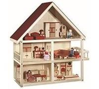 roba Maison de Poupée en Bois + Meubles et Poupées - Maison de Jeu - dès 3 Ans - Naturel / Rouge