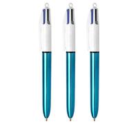 BIC 4 couleurs Shine Stylo bille rétractable pointe moyenne 1 mm - Corps Bleu Métal