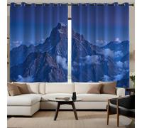 95% Rideau Occultant, Bleu Foncé Rideaux Occultant Thermiques à Oeillets, Rideau Opaque imprimés Nature Paysages Mystérieuse Chaîne Montagnes Decoration pour Enfant Chambre, 140x160 cm (2 Panneaux)