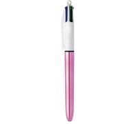 BIC 4 couleurs Shine Stylo bille rétractable pointe moyenne 1 mm - Corps Rose Métal