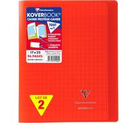 951404amzc Un Lot De 2 Cahiers Agrafés Koverbook-17x22 Cm-96 Pages Grands Carreaux 90 G-Couverture Polypro-Couleur : Rouge