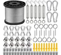 95PCS Corde en Acier Inoxydable à Suspendre Kit/Kit de câble de jardin/câble d'image/Kit de clôture/Câble métallique robuste en acier inoxydable 304, tendeur M5 de fil et crochet (50MM/165FT-1)