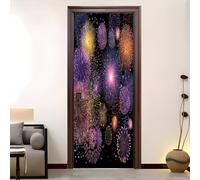 95x205 cm 3D Amovible Poster porte Thème de feux d'artifice romantiques Auto-Adhésif PVC Autocollant,Porte sticker Décoration Art Violet intérieur,Stickers Muraux pour Chambre Cuisine salle de bain