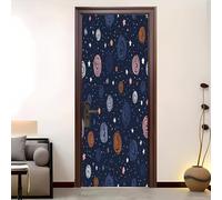 95x205 cm PVC Imperméable Sticker Porte Ciel étoilé romantiques Poster de Porte 3D Stickers Muraux Autocollant Porte Amovible Bleu Auto-adhésif Murale pour Salon Salle de Bain