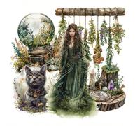 96-99 pièces Autocollants thème magique avec herbes magiques colorées, plante de philtre d'amour, fleurs, bocaux, motifs de cristaux d'océan, pour fournitures de journal de bric-à-brac, autocollants d