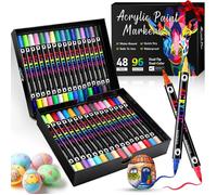 96 Couleurs Feutres Acrylique Coloriage,Feutre Peinture Acrylique, Séchage Rapide & Anti-Taches, Non Toxique &Sans Odeur,48 pièces