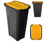 KADAX Poubelle pour tri des déchets 30L, robuste conteneur à ordures avec couvercle à charnière étanche, poubelle pour système de tri des déchets, poubelle en plastique (1, couvercle jaune)