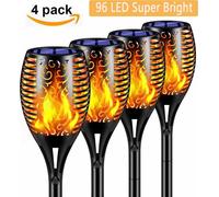 96 LED Lampe solaire à flamme, Topchances 4 pièces Lampe solaire de jardin IP65 étanche Lampe solaire torches de jardin avec flammes réalistes Marche/Arrêt automatique Lumière chaude extérieure