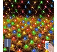 96 LEDs Solaire Filet Lumineux Extérieur, 1.5 x 1.5 M Etanche Guirlande Lumineuse de Filet avec 8 Modes, Télécommande, Maille Lumineuse pour Noël Buissons Clôture Jardins Patio