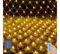 96 LEDs Solaire Filet Lumineux Extérieur, 1.5 x 1.5 M Etanche Guirlande Lumineuse de Filet avec 8 Modes, Télécommande, Maille Lumineuse pour Noël Buissons Clôture Jardins Patio
