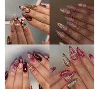 96 pièces (4 styles mixtes) Autocollants de gel 3D en forme d'amande, convenant aux designs d'ongles floraux, croix, petites perles, manucure française. Adhésion sensible à la pression, parfait pour l