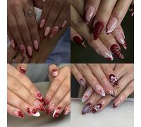 96 pièces (4 styles mixtes) Autocollants de gel 3D en forme d'amande, designs floraux avec décoration de croix et perles, manucure française, style press-on, forme amande adaptée aux pointes d'ongles