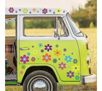 96 Pieces Car Flowers Stickers 60's Hippie Theme Party Stickers Multicolored Daisy Stickers Vinyl Retro Flowers Decals Colorful Hippie Decals Flower W