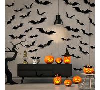 96 pièces Décorations de chauves-souris - Autocollants muraux 3D de chauves-souris, 4 tailles, réutilisables pour le DIY, la salle de bain, le bar, le bureau, l'intérieur, les fournitures de fête d'Ha