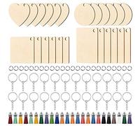 96 Pièces Porte-Clés en Bois Bricolage Vierge Porte Clé Bois Brut Rectangle Personnalisé Porte Clés Étiquette Gravable Peinte pour Femmes Hommes Porte Clef Bois Naturel Décor (4 Formes Différentes)