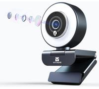960A Pro Webcam 1080P Full HD avec Double Microphones, 3 Niveaux de lumière annulaire réglable, Autofocus, H.264 Correction d'exposition Plug and Play, pour Gaming, Zoom, PC, Live Streaming