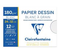 Clairefontaine Pochette dessin à grain 96175C 24x32 cm 12 feuilles 180 g Blanc