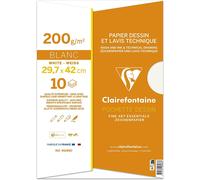 Clairefontaine Pochette dessin scolaire 96288C – 10 feuilles A3 29,7x42 cm 200g blanc lisse