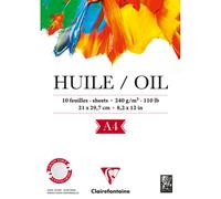 Clairefontaine 96311C - Un bloc encollé 1 côté de papier dessin Huile 10 feuilles 21x29,7 cm 240g, Blanc