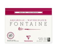 Clairefontaine 96413C Bloc Encollé 4 Côtés Fontaine - 25 Feuilles Papier Aquarelle Blanc 100% Coton Grain Fin Qualité Professionnelle 18x24 cm 300g