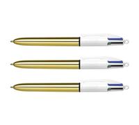Stylo bille 4 couleurs Bic Shine rétractable pointe 1 mm - écriture moyenne - Corps Or