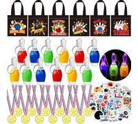 96PCS Bowling Sac Cadeau Anniversaire Enfant Medaille Sac Cadeau Mini-Quille de Bowling Porte Clef Stickers De Bowling Pinata Anniversaire Garcon Fille