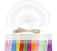 96Pcs Marque Page Acrylique Transparent, BetterJonny 30 Marque-pages Vierges Marque-Pages Rectangulaire en Acrylique avec 30 Cordes 36 Pompons DIY Marque Page pour Peinture Loisirs Créatifs, 14x5cm