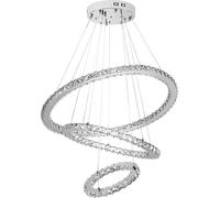 96W Luxe Moderne Cristal Pendentif Lustre Suspension Guidée Plafonnier avec deux anneaux (96W Blanc Froid) CEEDIR