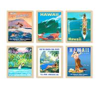 97 Decor Décoration de chambre hawaïenne vintage - Décoration murale hawaïenne - Poster de surf, images de surf - Poster hawaïen rétro - Impression sur plage tropicale d'été pour la maison et la