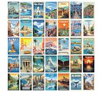 97 Decor - Décoration de voyage vintage Affiches mondiales Impressions d'art mural Kit de collage photos rétro Villes populaires Paysage urbain tendance