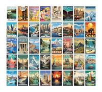 97 Decor Décoration de voyage vintage pour la maison - Lot de 40 affiches de voyage vintage pour salle de classe, tour du monde, mini kit de collage de photos rétro, décoration géographique pour