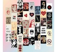 97 Decor Décoration vintage de chambre de fille 40 mini affiches Y2k pour images esthétiques kit de collage mural années 2000, impressions d'art rétro rouges