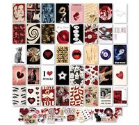 97 Decor Kit de collage mural pour chambre de fille - 40 pièces Kit de collage mural esthétique Downtown Girl, décor de chambre rétro Y2k, impressions d'art coquette rouge foncé, mini affiches pour