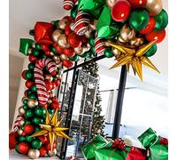 97 PCS Ballons Aluminium Noël, Kit Déco Fête avec Ballons Rouge et Vert, Ballon Or, Étoile Rouge et Bonbons Balloons, ballons en aluminium de canne à sucre pour la décoration de Noël