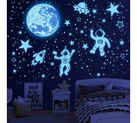 975 pièces Lune fluorescente, astronaute, autocollants muraux de planète pour chambre à coucher, plafond, cadeau (bleu, vert), autocollants, décalcomanie murale, décalcomanie vinyle pour décorations d
