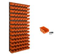 Etagere murale 98 bacs a bec oranges, panneau murale 58 x 117 cm Etagere empilable pour garage, atelier, banc de travail, systeme de rangement modulable, fixer au mur