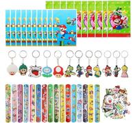 98 Pièces Mario Cadeaux de Fête Pour Enfants, Cadeau Anniversaire Thème de Dessin Animé avec 12 Porte Clef Enfant 50 Stickers Enfant 20 Sacs Cadeaux 16 Bracelet de Dessin Animé