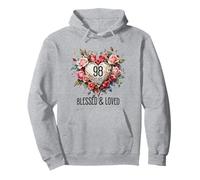 98 Years Blessed Loved Rose Fleur Cœur 98e Anniversaire Femme Sweat à Capuche