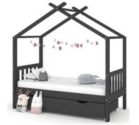 98125|®MON|Lit Maison Cabane Pour enfant HOME - Cadre de lit d'enfant avec un tiroir Gris foncé Pin 80x160 cm Design Gris80 x 160 cm