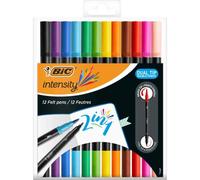 BIC Intensity feutre d'écriture Double Pointe et Corps Noir Mat - Couleurs assorties, Pochette de 12