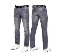 989Zé ENZO Jean classique coupe droite décontractée en coton pour homme avec ceinture, gris, 32W / 34L