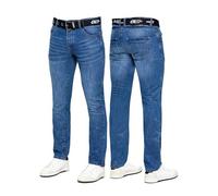 989Zé ENZO Jean homme classique coupe droite décontracté en coton coupe regular pantalon denim avec ceinture gratuite, Bleu moyen, 28W / 32L