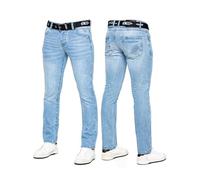 989Zé ENZO Jean pour homme classique coupe droite décontracté en coton coupe regular pantalon denim avec ceinture gratuite, bleu clair, 32W / 30L
