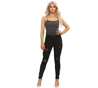 989Zé ENZO Jean skinny déchiré pour femme, coupe ajustée, extensible, aspect usé, Noir , 40