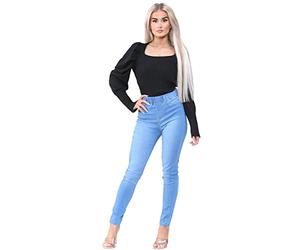 989Zé ENZO Jean skinny taille haute extensible pour femme Taille élastique, bleu clair, 44
