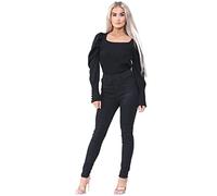 989Zé ENZO Jean skinny taille haute extensible pour femme Taille élastique, Noir , 46