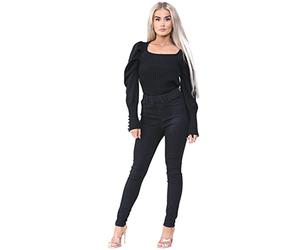 989Zé ENZO Jean skinny taille haute extensible pour femme Taille élastique, Noir , 46