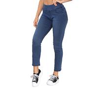 989Zé ENZO Jeans à taille élastique pour femme - Coupe droite - Pantalon en denim extensible décontracté - En coton - Confortable, bleu, 40